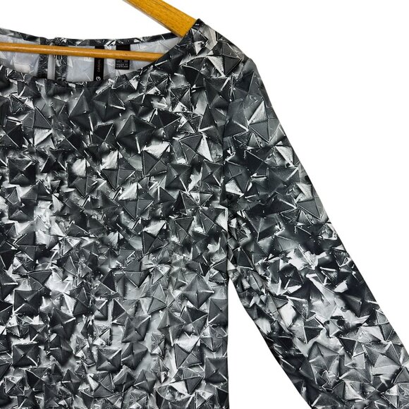 MNG Shift Dress Sz 10 Long Sleeve Geometric Pattern Key Hole Neck Knee Length - Picture 6 of 9